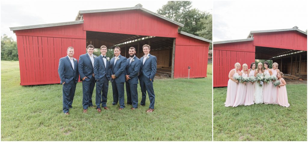 Bridal Party with red barn. 