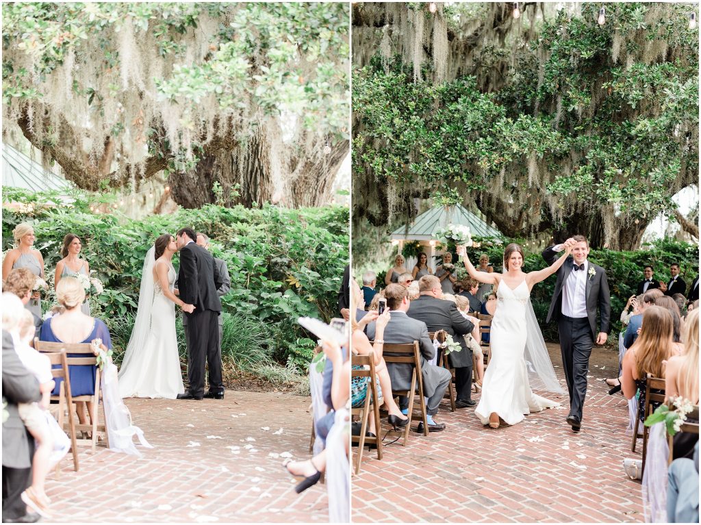 wedding kiss under old live oak trees
