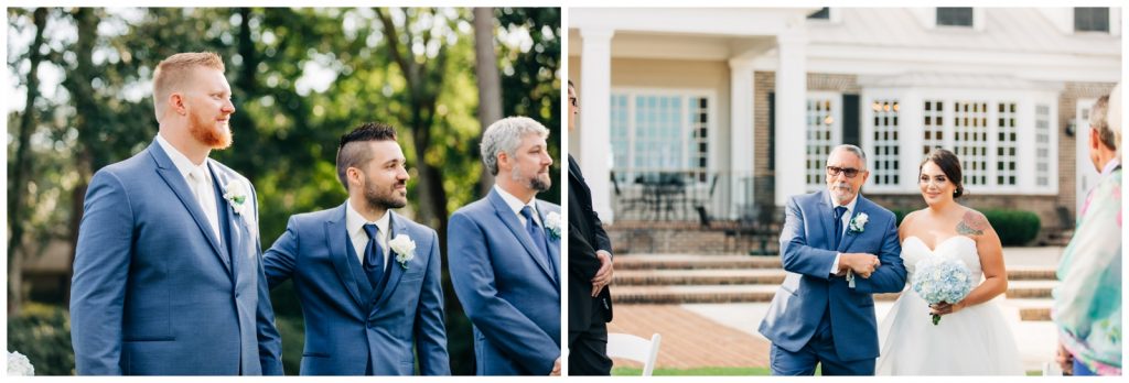 Groom sees bride for the first time Pawleys Plantation Wedding Day
