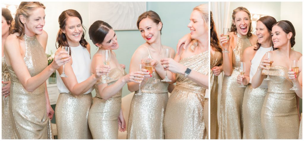 Gold sparkly bridal party