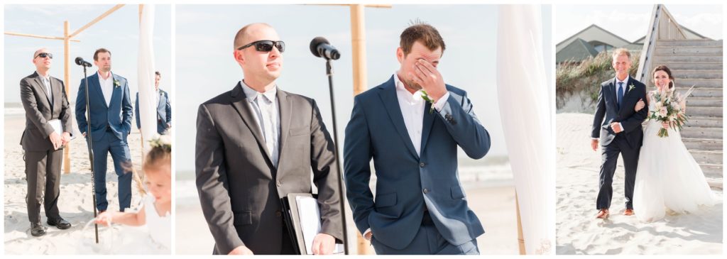 crying groom at beach wedding