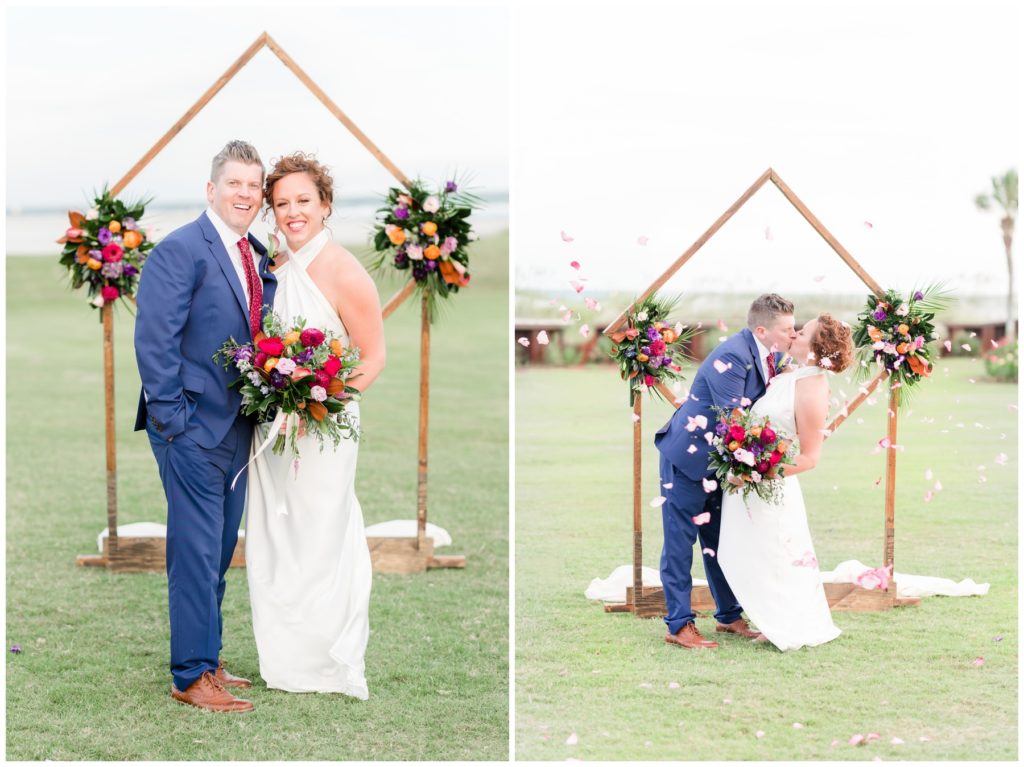 kissing on the lawn of the dunes golf and beach club myrtle beach weddings 