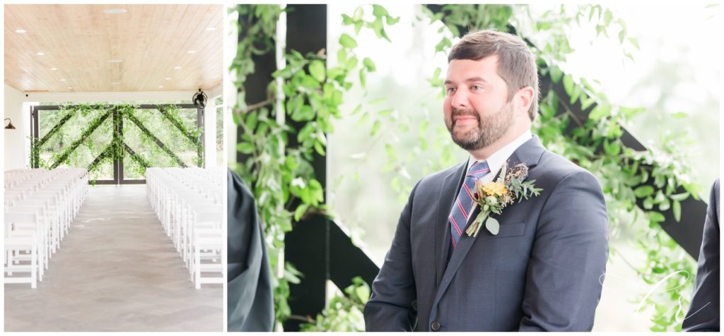 Weddings at White Oak Farm - Groom sees bride for the first time at wedding ceremony 