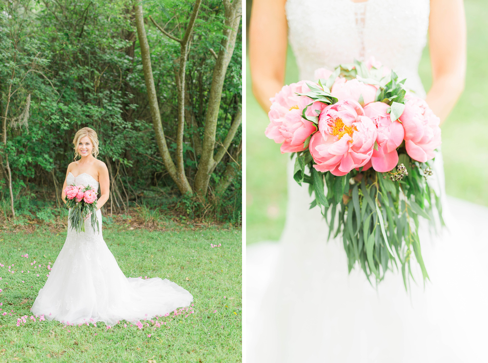bride with pink flowers
