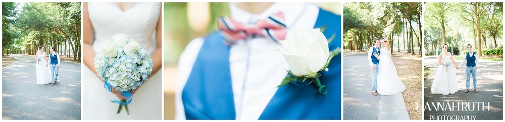 light blues and navy colors with pink wedding