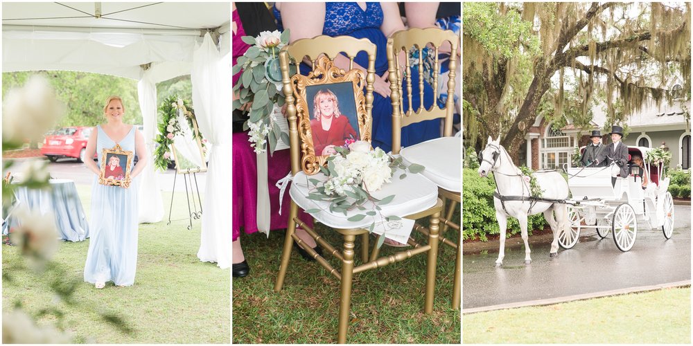 Horse and Carriage bring bride Plantation Weddings - Wachesaw Weddings ceremony under tent