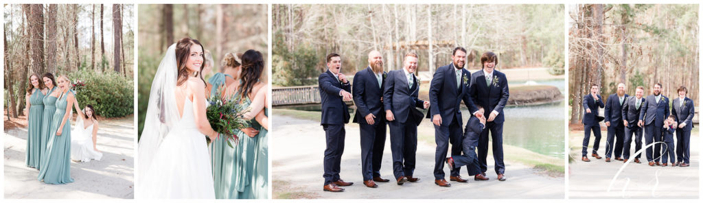 First look with groomsmen on wedding day