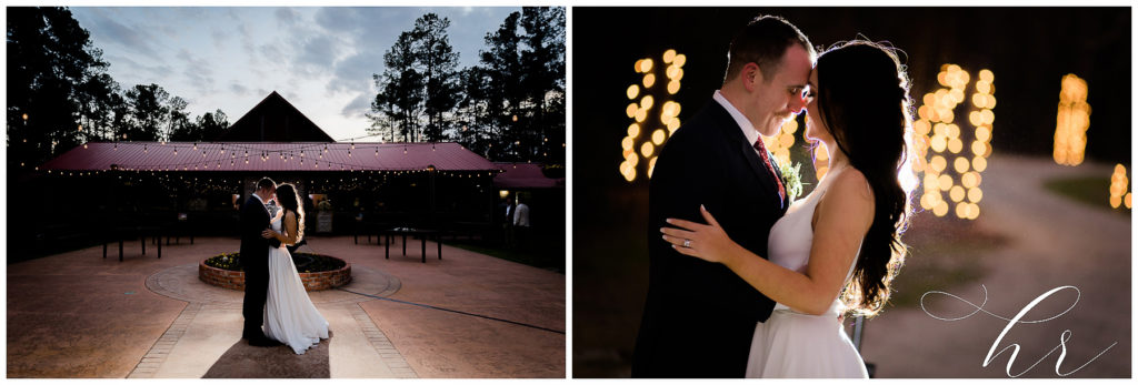 photos under twinkle lights on wedding day
