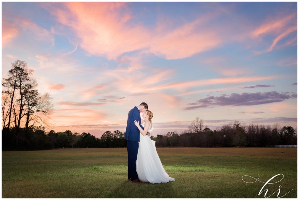 sunset photo on wedding day, wildberry farm, marion SC