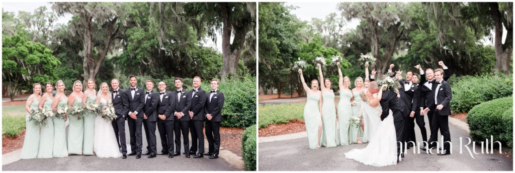 bridal party on wedding day at heritage plantation