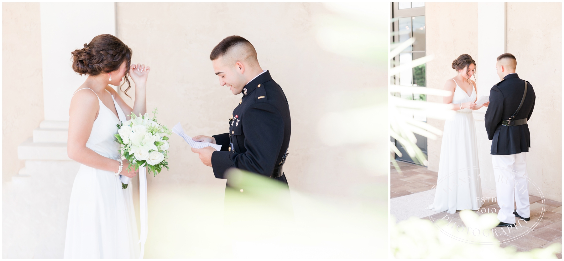 Portraits of Bride and Groom Marines Courtyard cerenony
