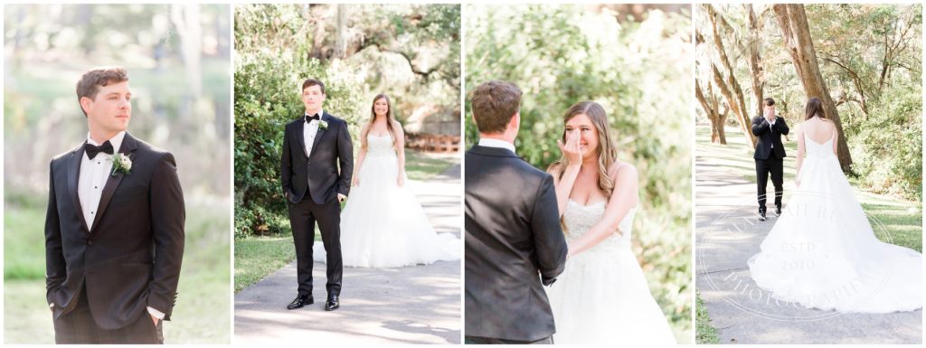 Wedding at Brookegreen Gardens, Murrells Inlet, South Carolina - First look with bride and groom 