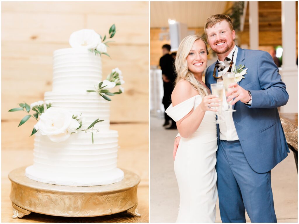 Cake and toasts to bride and groom during reception 