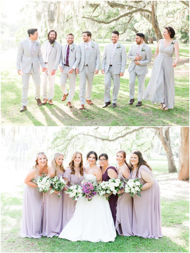 Brookgreen Gardens wedding photography | Hannah Ruth Photography - Bridal party with purples and gray 