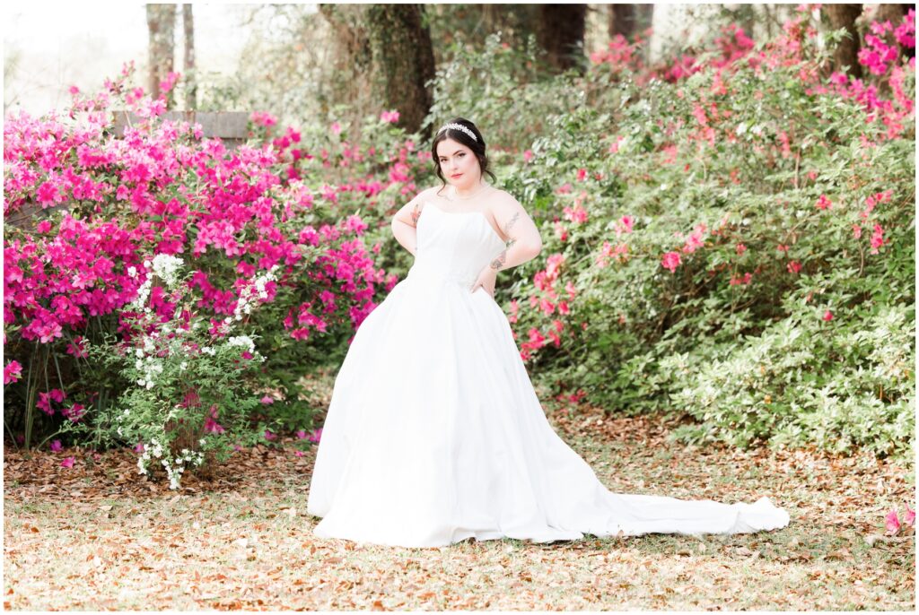 Reception at the cottage - Brookgreen Gardens Weddings with Hannah Ruth Photography  - Bridals with pink azalea's 