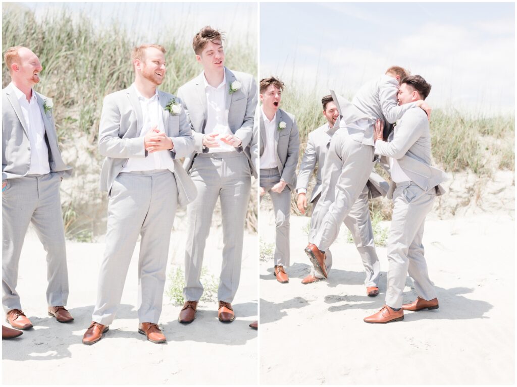 Weddings at Ocean Isles Beach - Boys getting ready on the beach - Hannah Ruth Photography