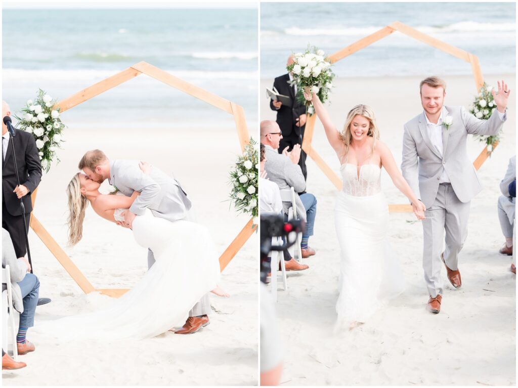 Wedding ceremony and kiss on Beach - Ocean Isles Beach - Hannah Ruth Photography 