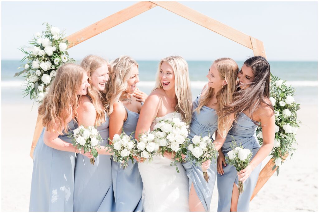 Bridal Party on beach - blue dresses - Ocean Isles Beach - Hannah Ruth Photography 
