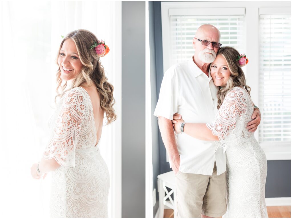 Bride and father getting ready for their Intimate Myrtle Beach Wedding 