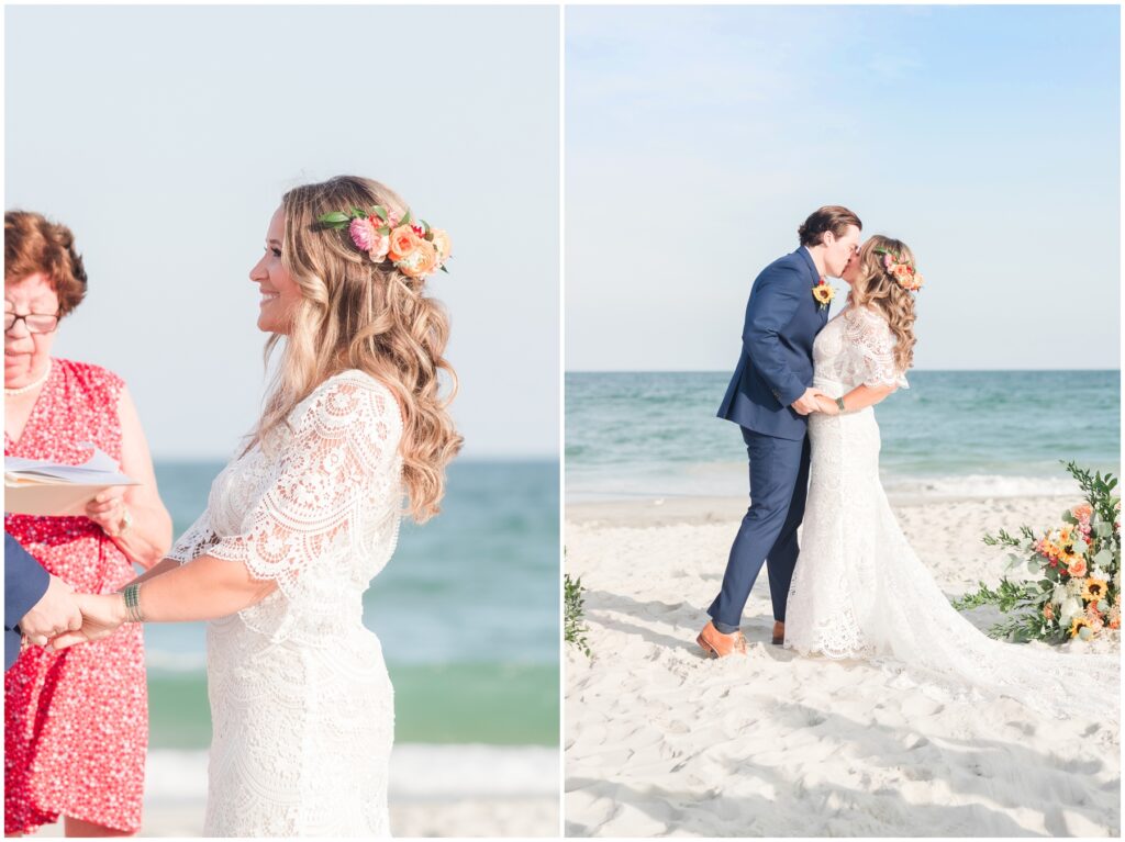 Bride and Groom kissing during their Intimate Myrtle Beach Wedding. 