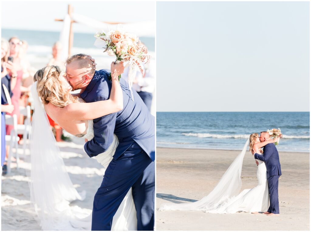 Kiss on the beach North Carolina Weddings