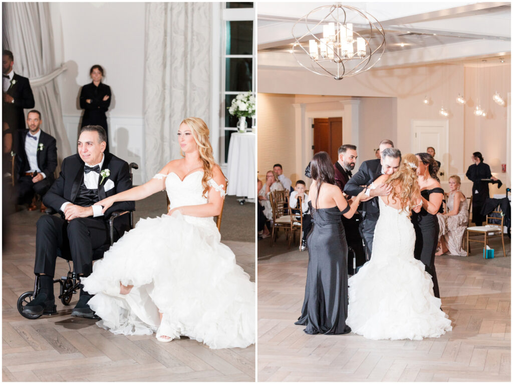 emotional bride dancing with her father on wedding day 