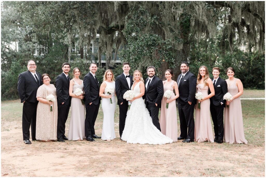 bridal party in pink and black 