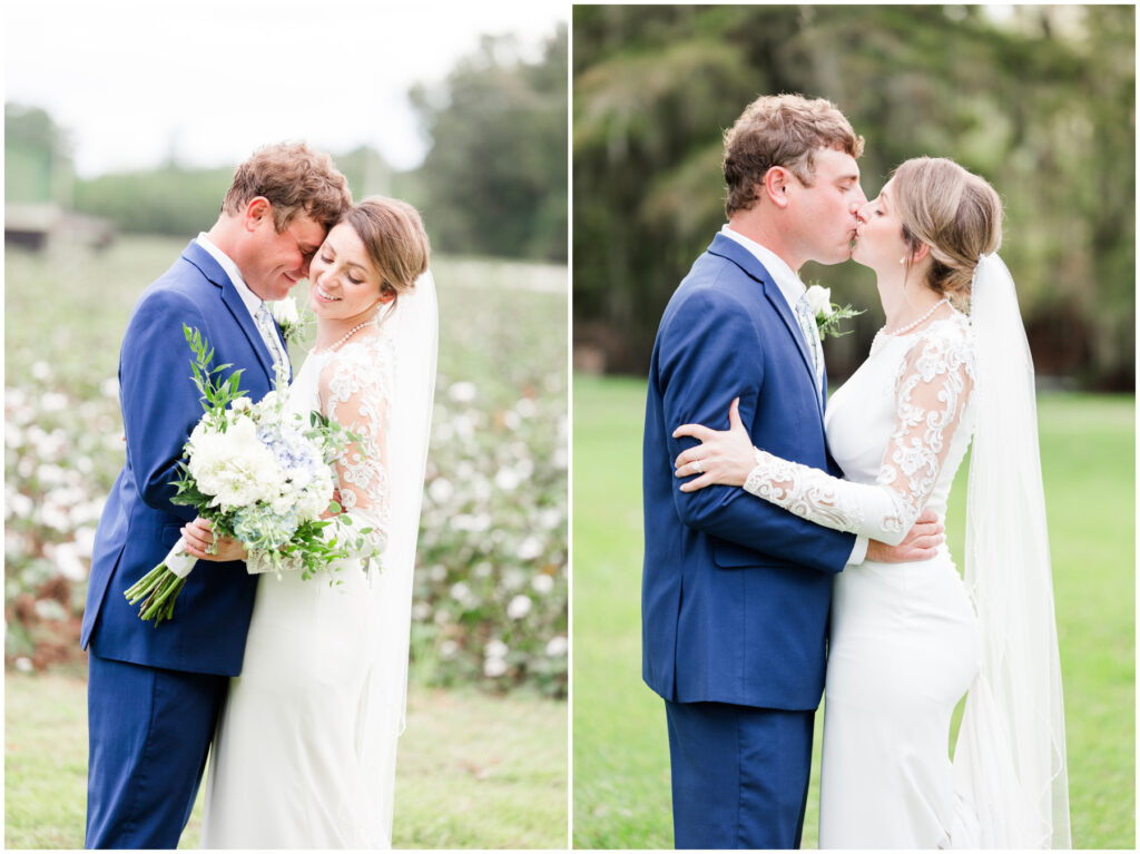 Bride and Groom at Twin Lakes Wedding Venue in the South - Cotton Fields