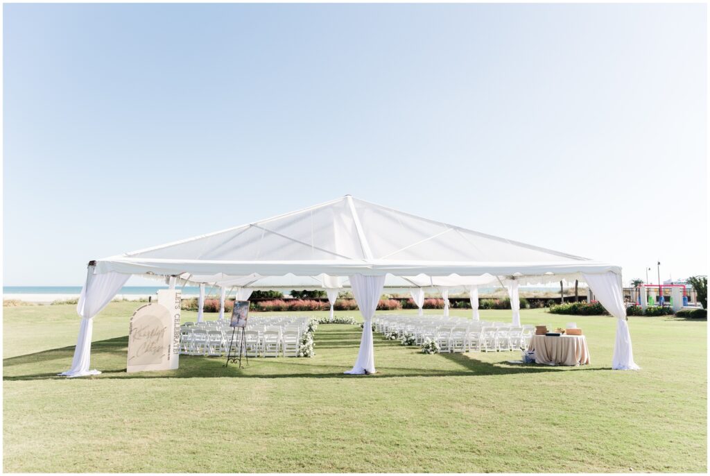 Tented Ceremony Site at Beach Front Wedding Venue in Myrtle Beach 