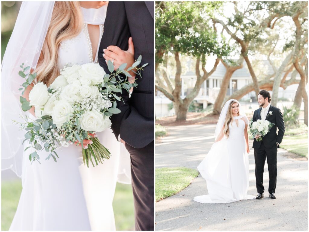 Bride and Groom on wedding Day at Dunes, Ocean Front Wedding Venue and Golf Club 