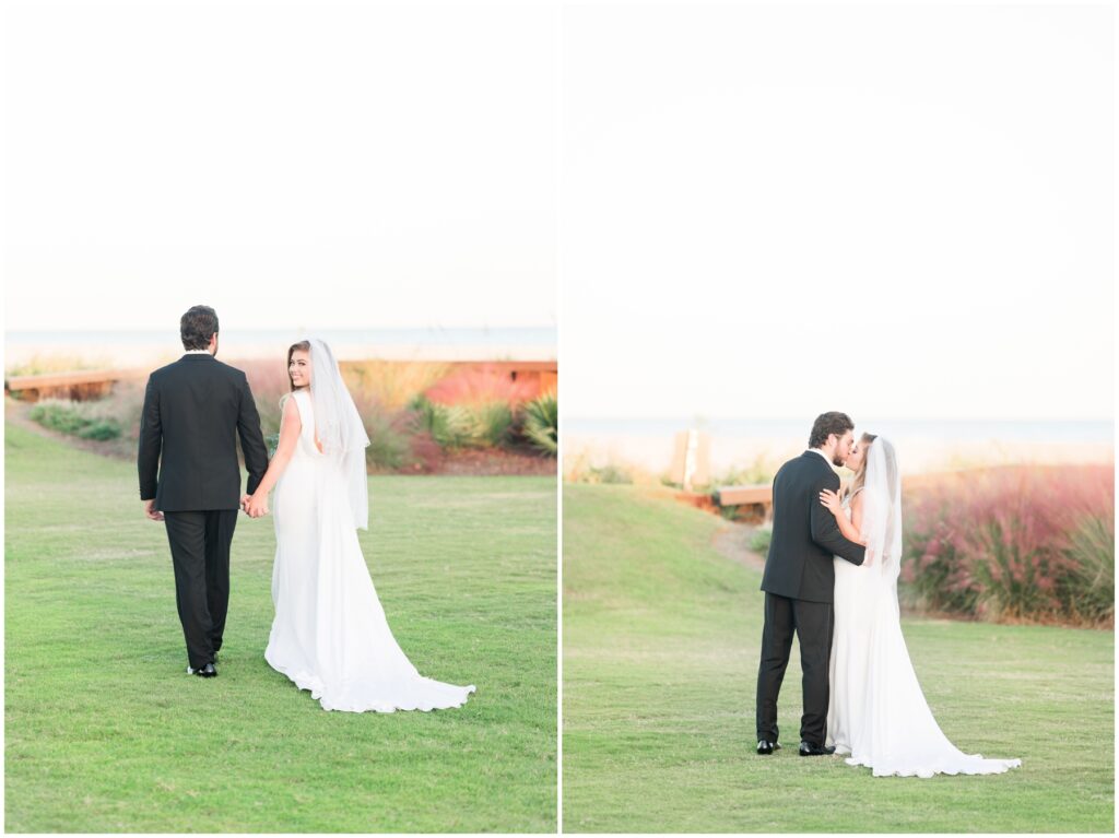 Bride and Groom on wedding Day at Dunes, Ocean Front Wedding Venue and Golf Club 