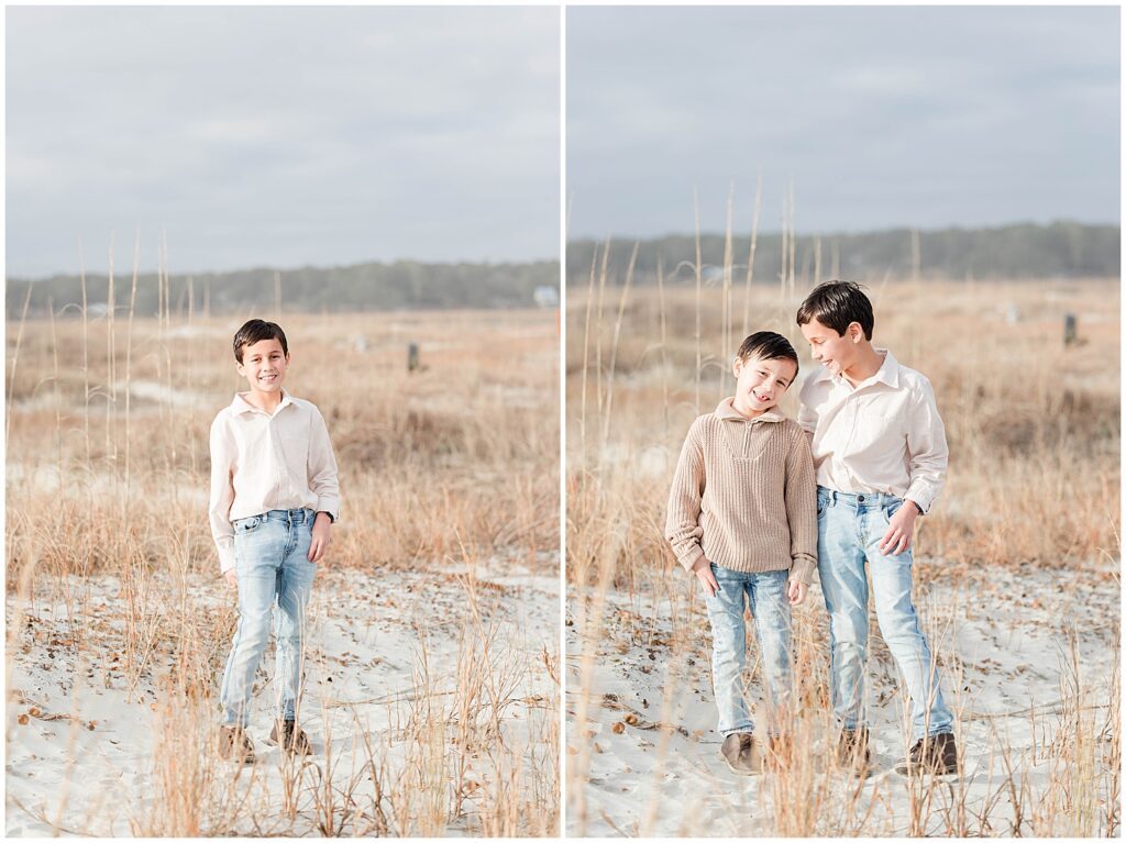 Boys standing in Dunes for beach photos