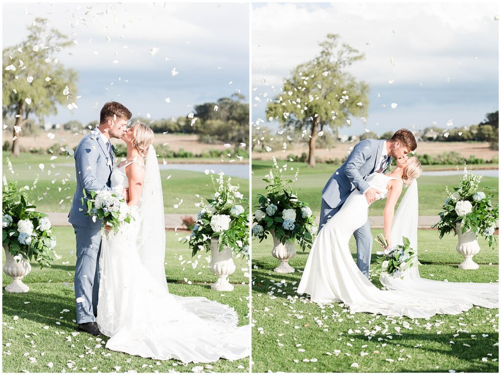 First kiss at outside wedding Pawleys Plantation Golf & Country Club Wedding