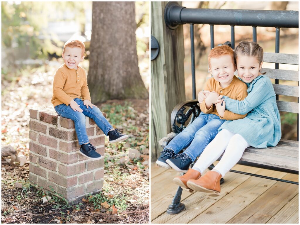 Kids posing for photos in fall colors. 