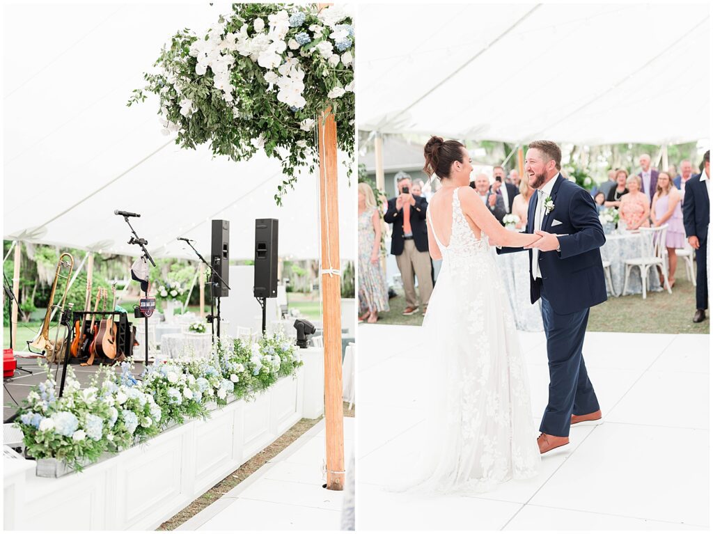 First dance on wedding day for beautiful bride and groom