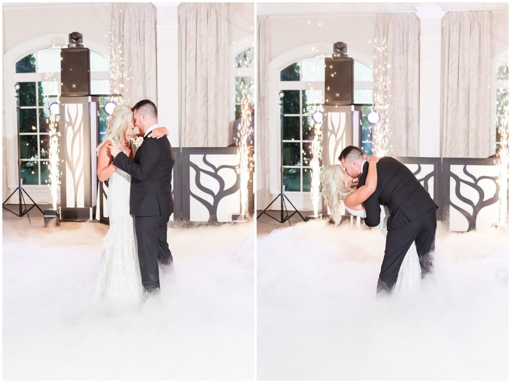 Dancing on a cloud for first dance wedding day with sparklers 