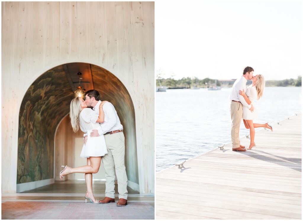 Couple kissing for engagement photos in Georgetown south Carolina 