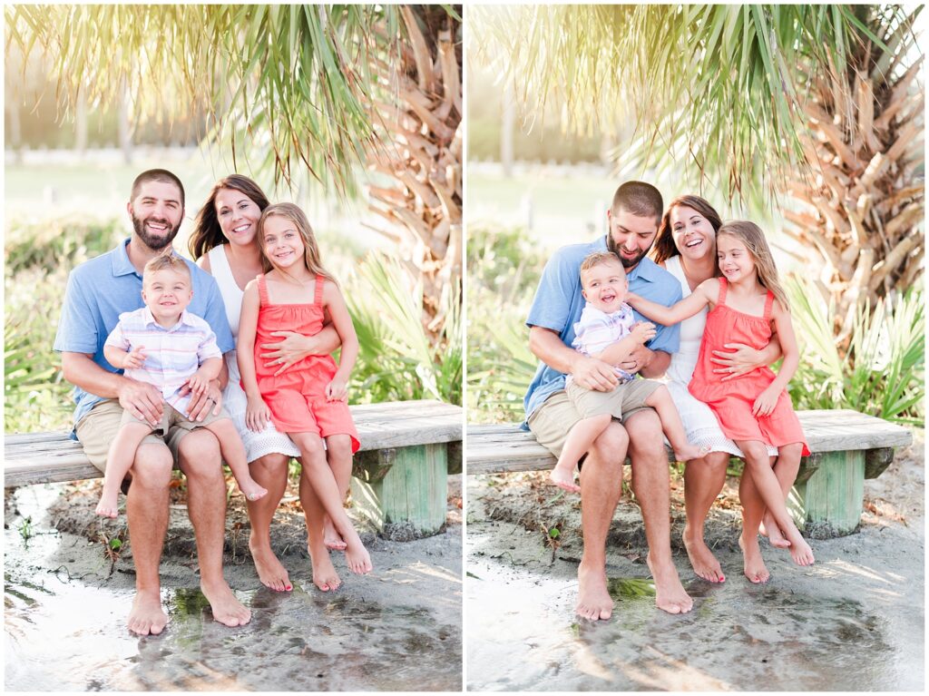 family of four posing for myrtle beach family photos 