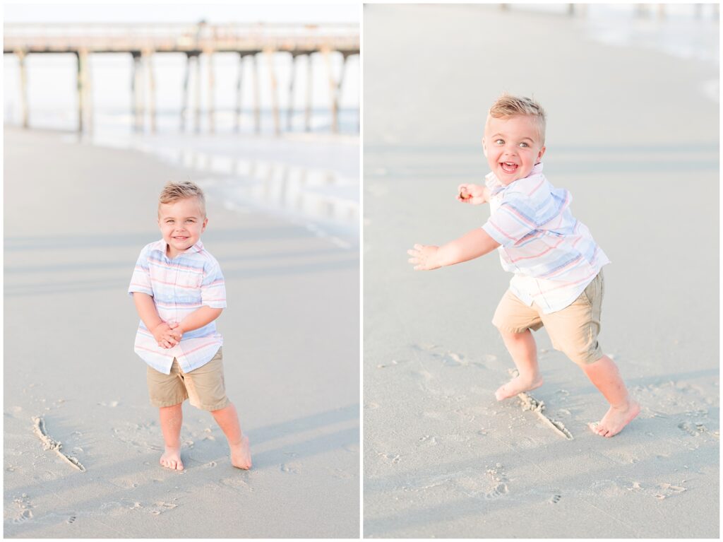 little boy on beach for family north myrtle beach