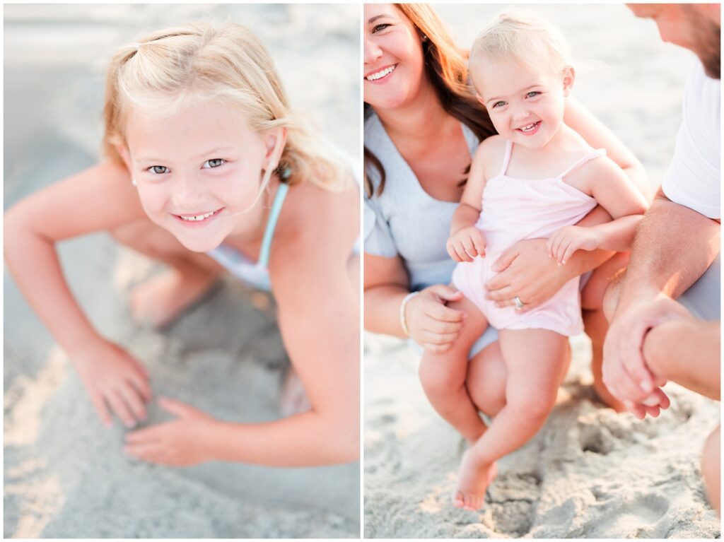 playing in the sand for photos