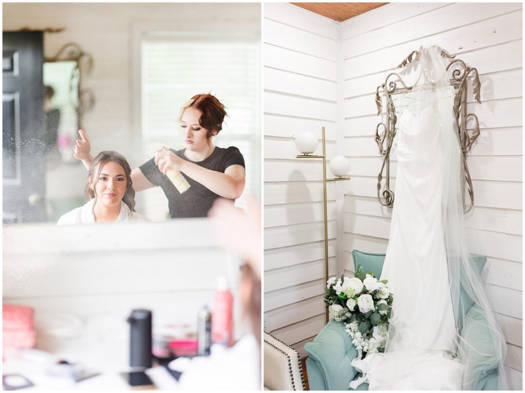 Bride getting her hair done for her South Carolina wedding. 