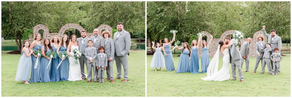 blue and gray bridal party at beautiful South Carolina venue. 