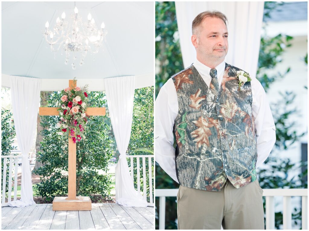 Groom waiting for the bride under the Gazebo 