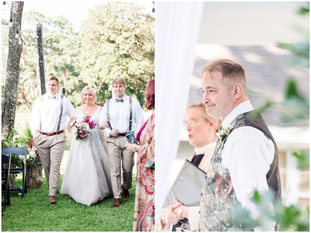 Groom seeing his bride for the first time at the village house at Litchfield, Pawleys island