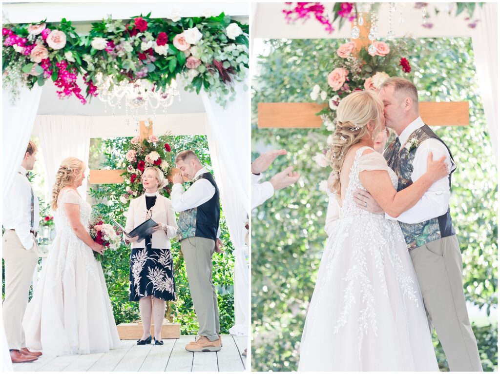 kissing under gazebo with cross