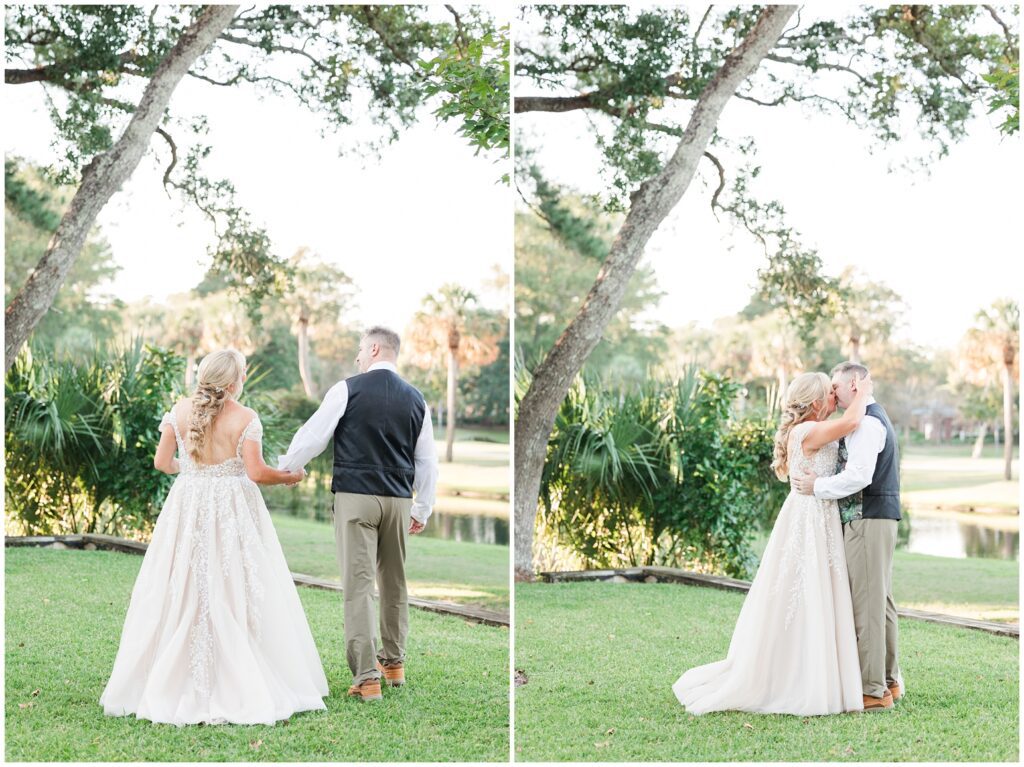 Bride and groom kissing at the village house in Litchfield south carolina