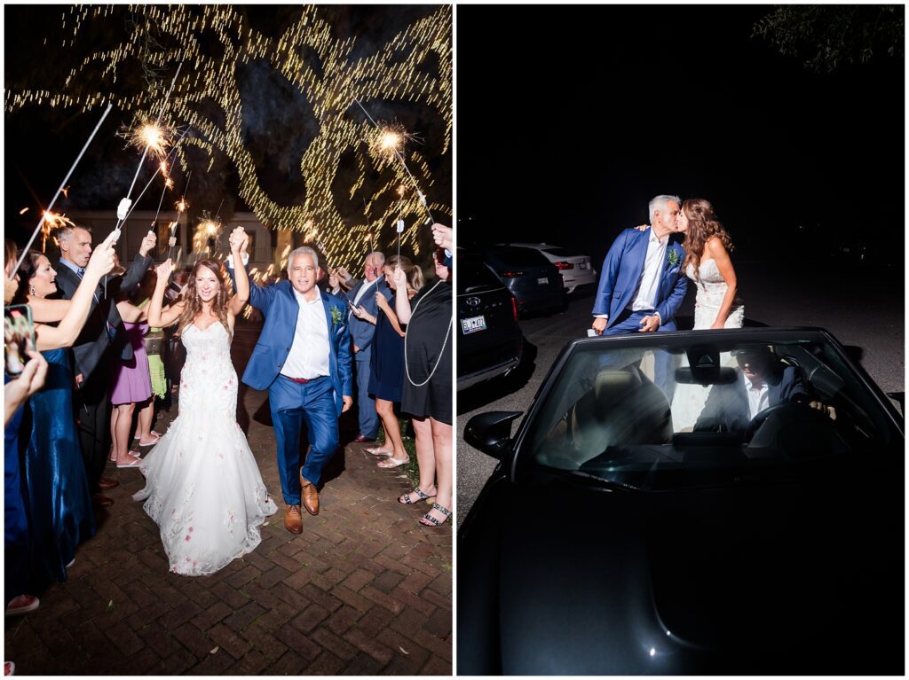 Sparkler exit ideas on wedding day with flash photography 