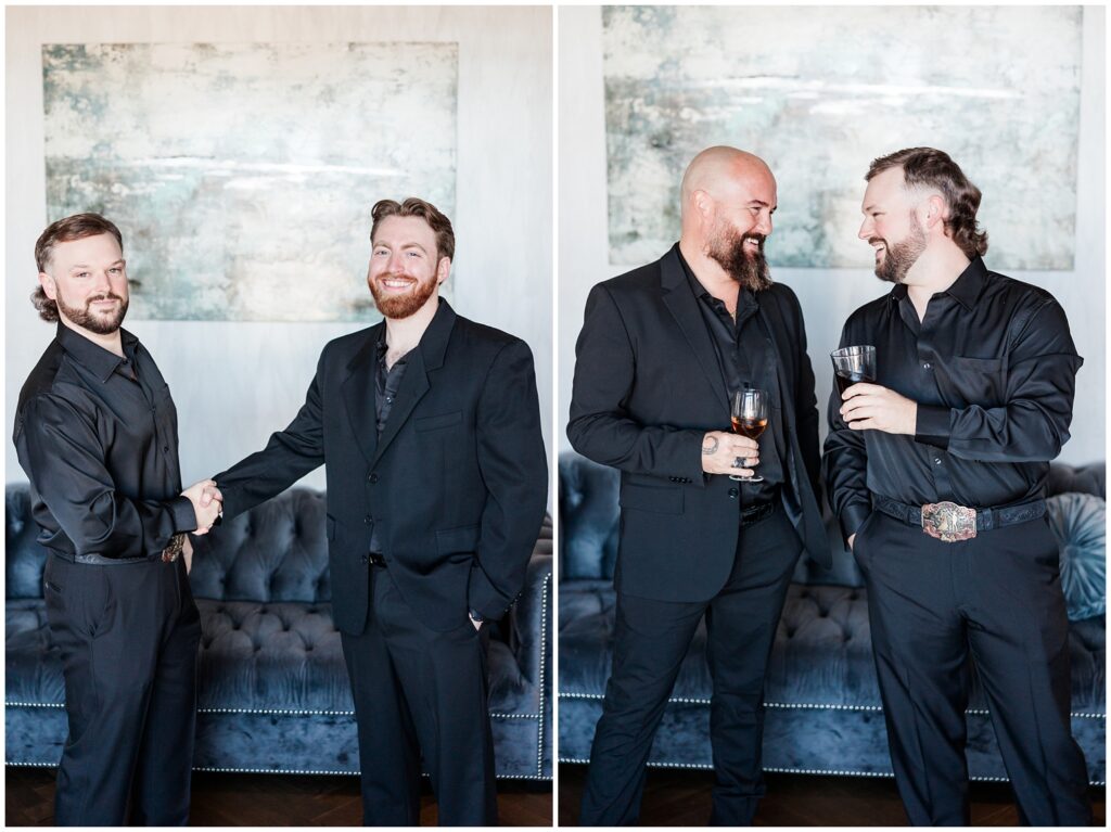 Grooms and groomsmen on wedding day