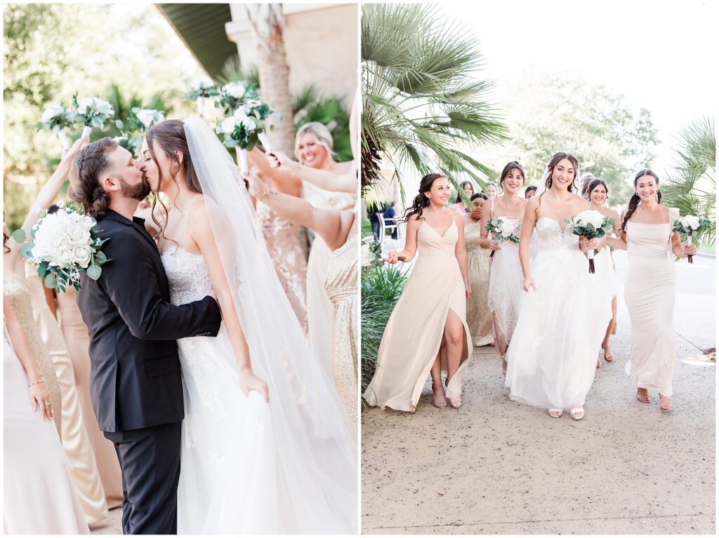 Wedding at 21 Main Events - North Beach Plantation bride and groom kissing with florals 