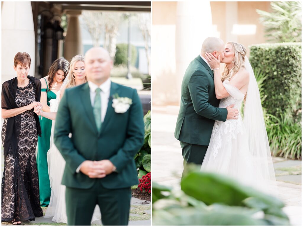 bride and grooms emotional first look on wedding day 